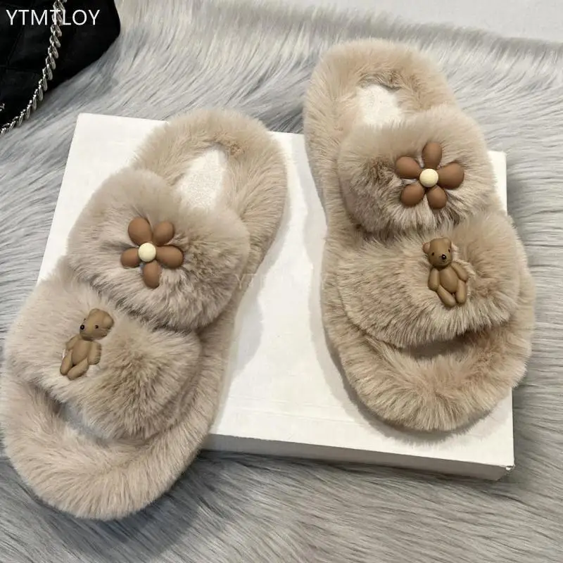 

2023 Winter Women House Furry Slippers Fashion Warm Shoes Slip On Flats Female Home Plush Ytmtloy Zapatillas Mujer Casa Indoor