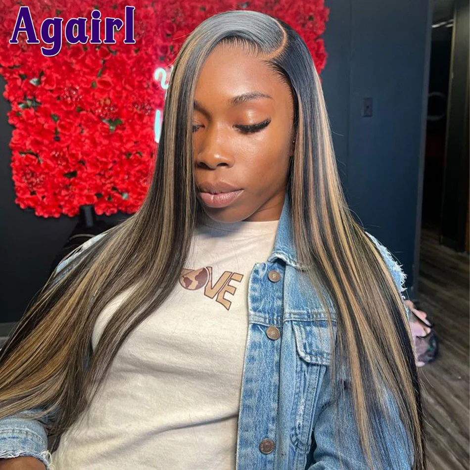 

1B/27 Highlights Glueless 13X4 Lace Frontal Human Hair Wigs Blonde with Black Peruvian Virgin 13X6 Bone Straight Lace Front Wigs