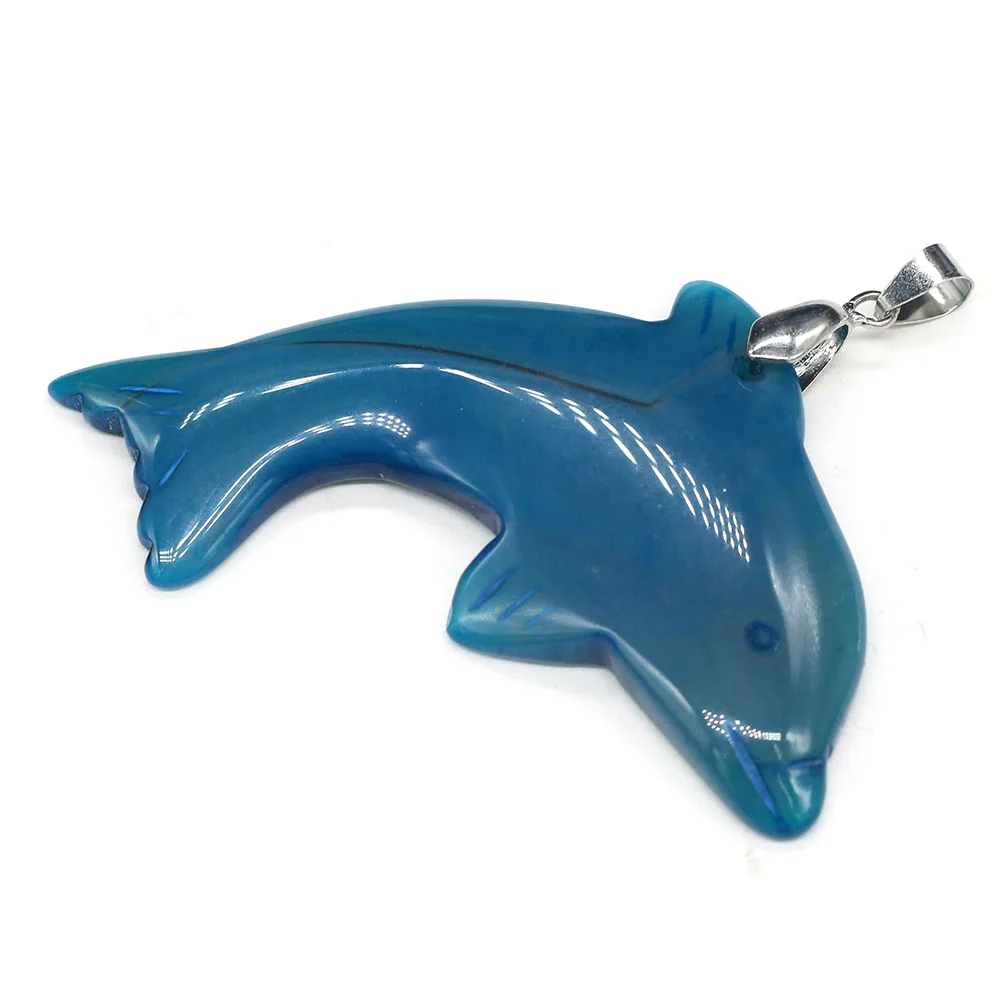 Natural Stone Gemstone Dolphin-shaped Multicolor Agate Pendant Handmade Crafts Necklace Accessories for Women Size 36x70mm
Natural Stone Gemstone Dolphin-shaped Multicolor Agate Pendant Handmade Crafts Necklace Accessories for Women Size 36x70mm