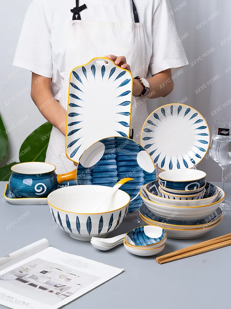 

Household Japanese Ceramic Tableware Creative Personality Rice Bowl Plate Bowl and Chopsticks Noodle Bowl Combination