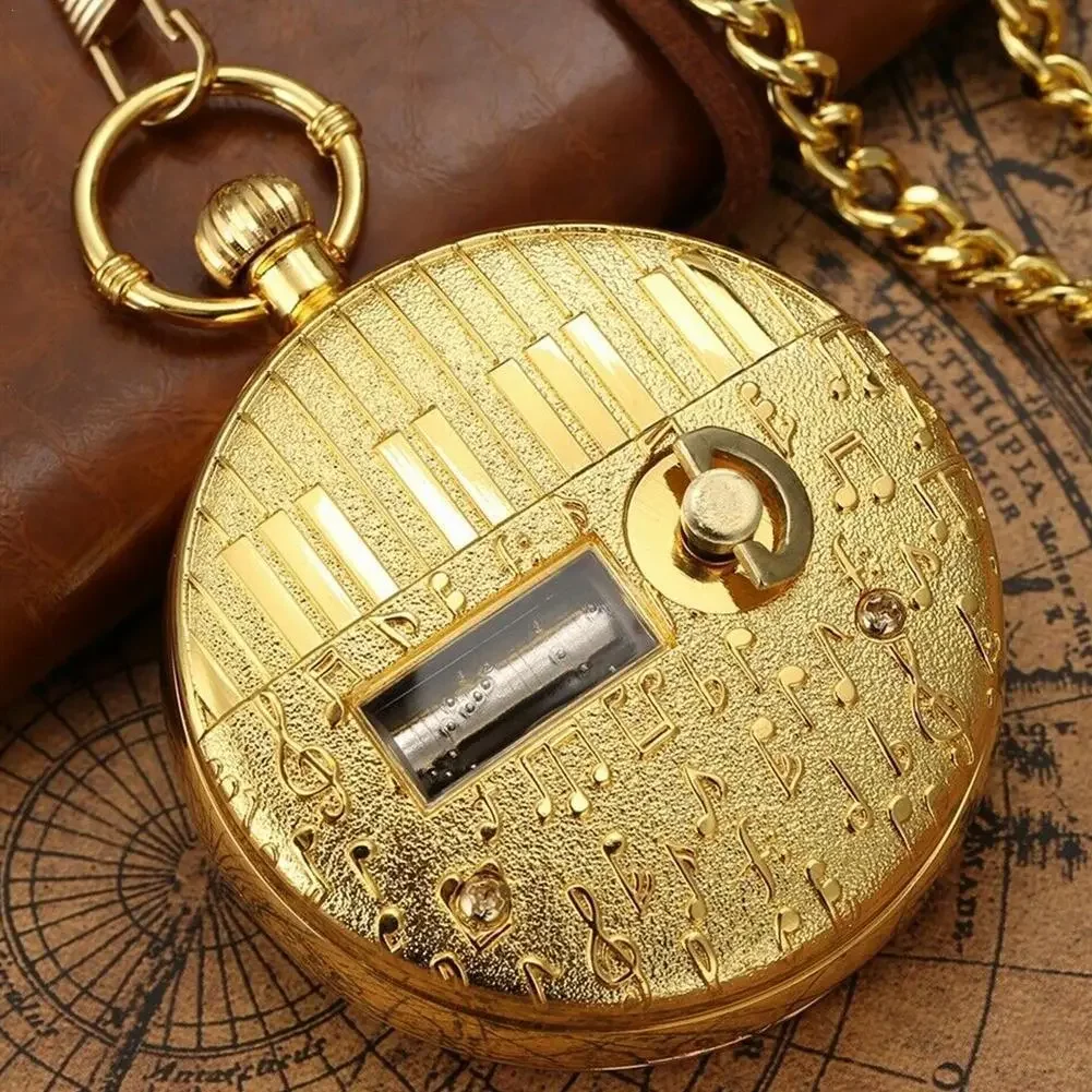 

Creative Silver Hand Crank Music Quartz Pocket Watch Fashion Swan Lake Musical Movement Fob Chain New Year Gift For Men Women