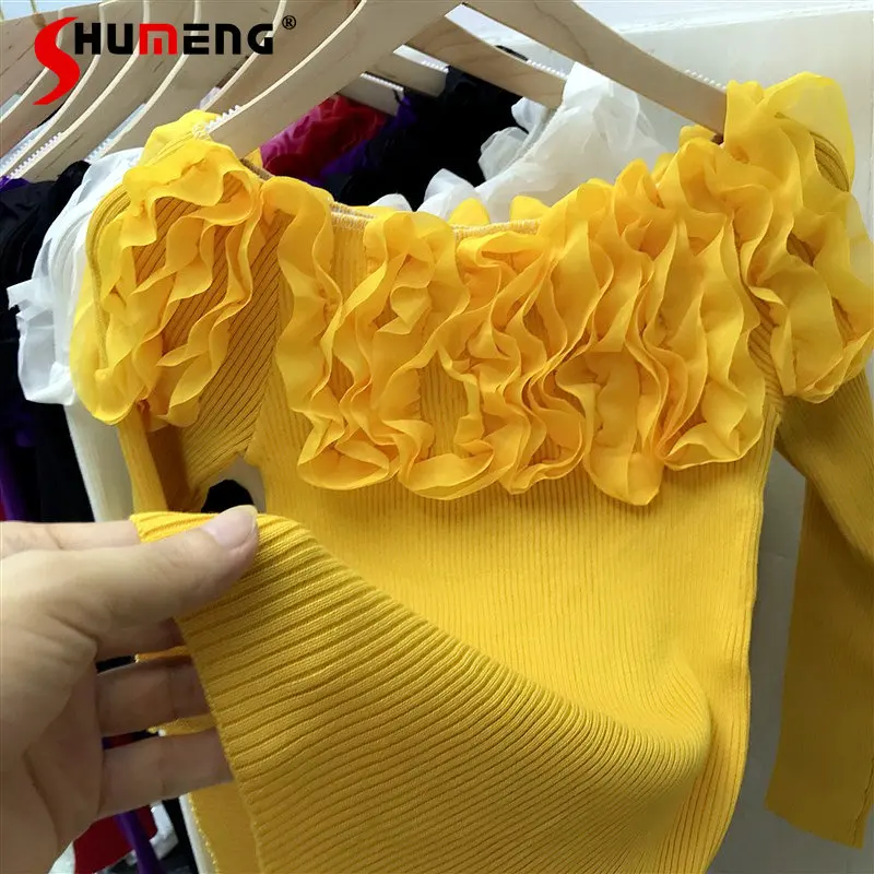Autumn Winter Sweet Off-the-Shoulder Flower Long Sleeve Sweater Sexy Slim Fit Short Bottoming Knitted Top for Women Outer Wear
Autumn Winter Sweet Off-the-Shoulder Flower Long Sleeve Sweater Sexy Slim Fit Short Bottoming Knitted Top for Women Outer Wear