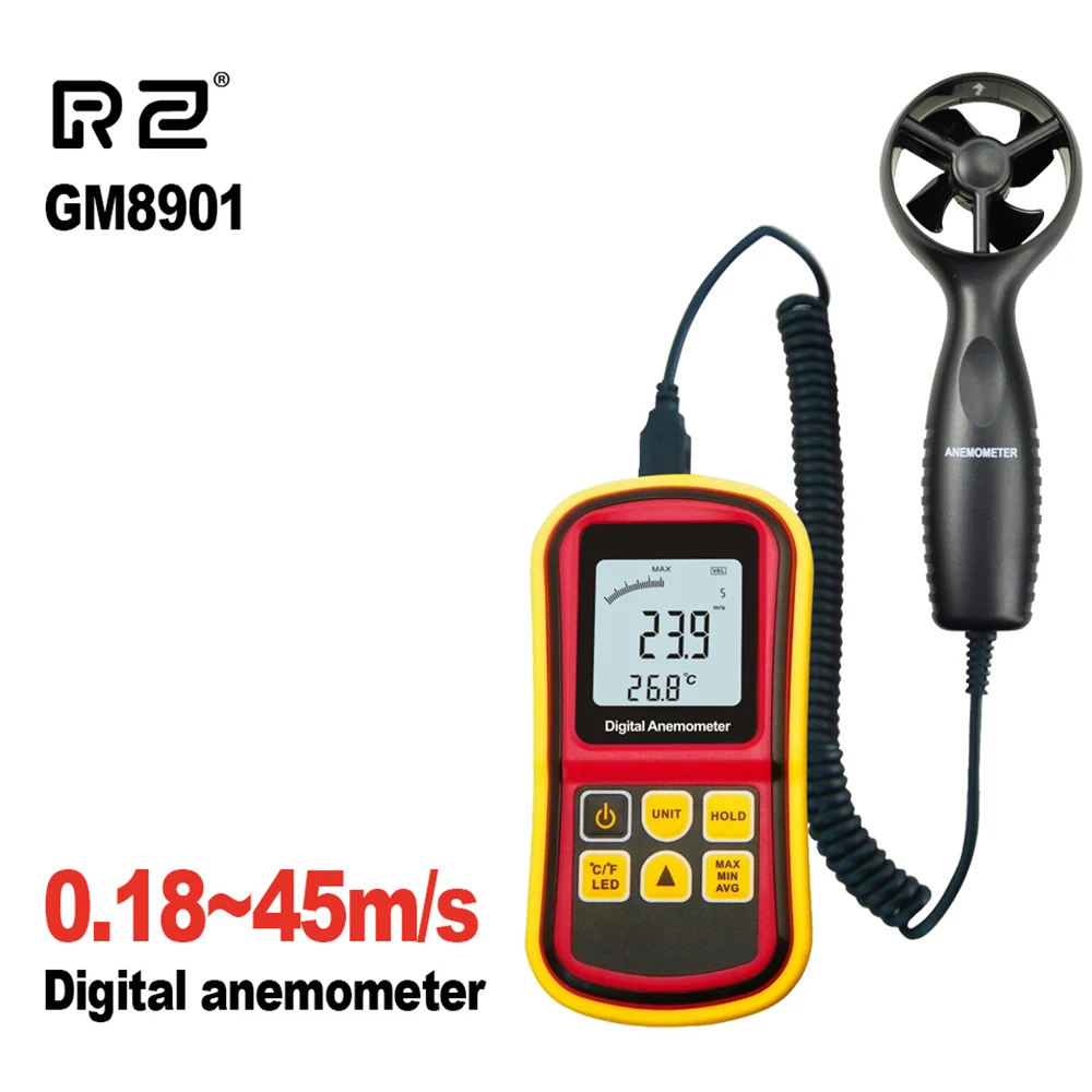 RZ Digital Anemometer Wind Speed Gauge Temperature Measure Tool Handheld Anemometer
RZ Digital Anemometer Wind Speed Gauge Temperature Measure Tool Handheld Anemometer