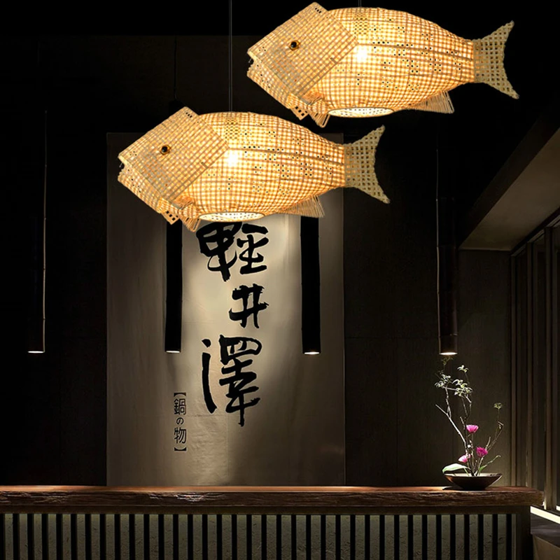 

Carp Lantern New Chinese Restaurant Chandelier Coffee Shop Creative Fish Japanese Sushi Southeast Asia bamboo Pendant Light