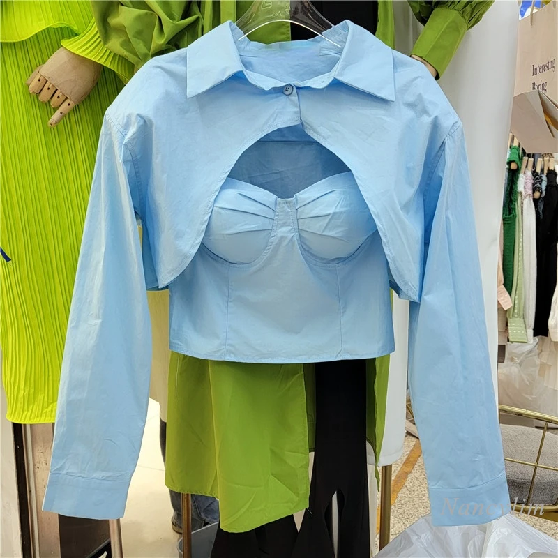 2022 Spring Summer Hollow Shirt Chic Top Women's Sexy Blouses New Two-Piece Slim Fit Blusa Long Sleeve Lapel Solid Color
2022 Spring Summer Hollow Shirt Chic Top Women's Sexy Blouses New Two-Piece Slim Fit Blusa Long Sleeve Lapel Solid Color