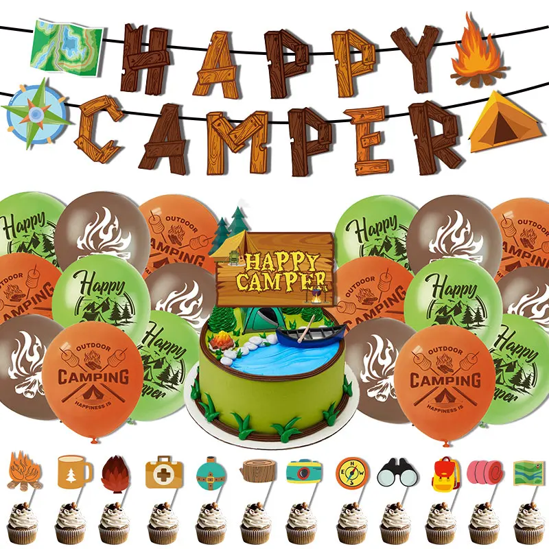 Outdoor Camping Themed Party Decoration Cake Toppers Happy Camper Banner Flag Latex Balloons Kids Birthday Party Supplies
Outdoor Camping Themed Party Decoration Cake Toppers Happy Camper Banner Flag Latex Balloons Kids Birthday Party Supplies