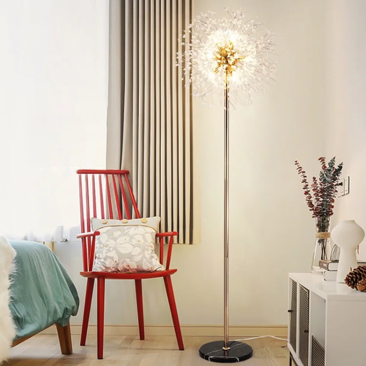 

Современная Минималистичная Напольная Лампа в скандинавском стиле, 2023 светодиода с кристаллами одуванчика, домашний декор для гостиной, дивана, угловая Вертикальная прикроватная тумба для спальни