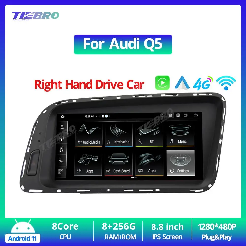 

TIEBRO 8.8" 1280*480P Car Carplay Radio For Audi Q5 2009-2016 Right Hand Drive Stereo Multimedia Player Android Auto Bluetooth