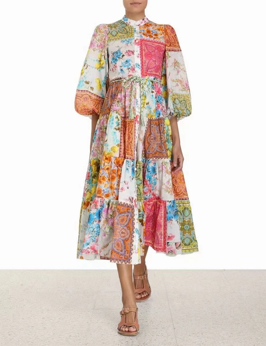 2023 Top Quality Pure Cotton Multi Floral Printing Mandarin Collar High Waist Midi Dresses Women
2023 Top Quality Pure Cotton Multi Floral Printing Mandarin Collar High Waist Midi Dresses Women