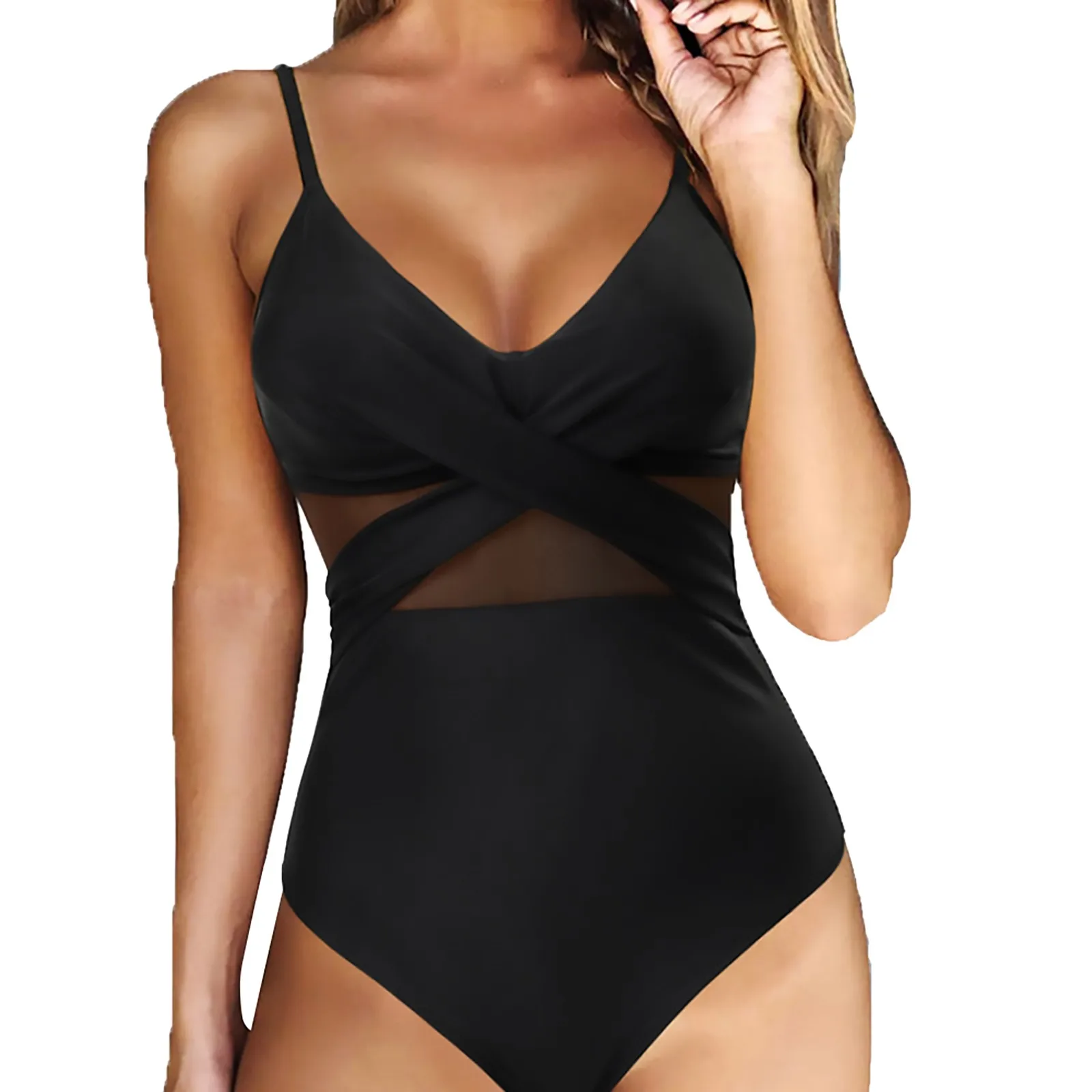 

Women Sexy Solid Swimsuit V Neck Padded Push Up Strap Swimsuits One Piece Slim Triangle Bathing Suits Monokinis Jumpsuit Bikini