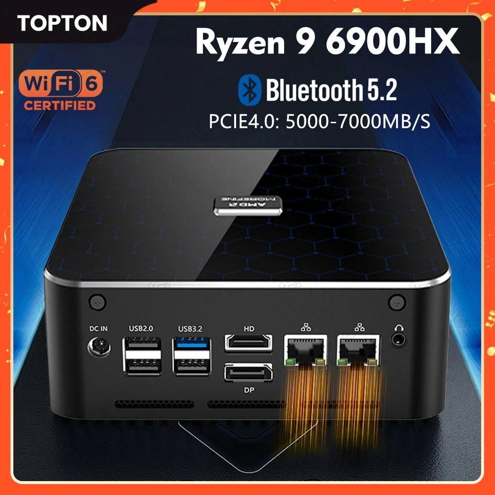 

M600 Gaming Mini PC AMD Rzyen 9 6900HX 7 6800H Radeon 680M 2xDDR5 2xPCIe4.0 2xLAN Windows 11 Pro Mini Desktop Computer WiFi6