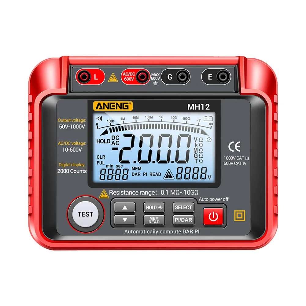 Digital Megohmmeter Insulation Resistance Meter 50-1000V Ohm AC DC Voltage Tester Megger Voltmeter Tool With LCD Display
Digital Megohmmeter Insulation Resistance Meter 50-1000V Ohm AC DC Voltage Tester Megger Voltmeter Tool With LCD Display
