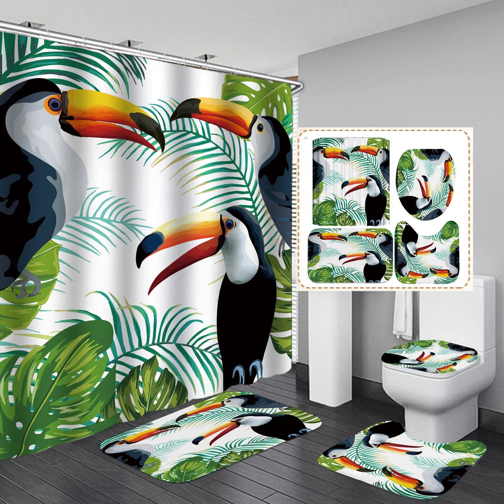 Flamingo Bird Shower Curtain Waterproof Bath Mat Toilet Lid Cover Flannel Bathroom Carpet 4 Piece Set
Flamingo Bird Shower Curtain Waterproof Bath Mat Toilet Lid Cover Flannel Bathroom Carpet 4 Piece Set