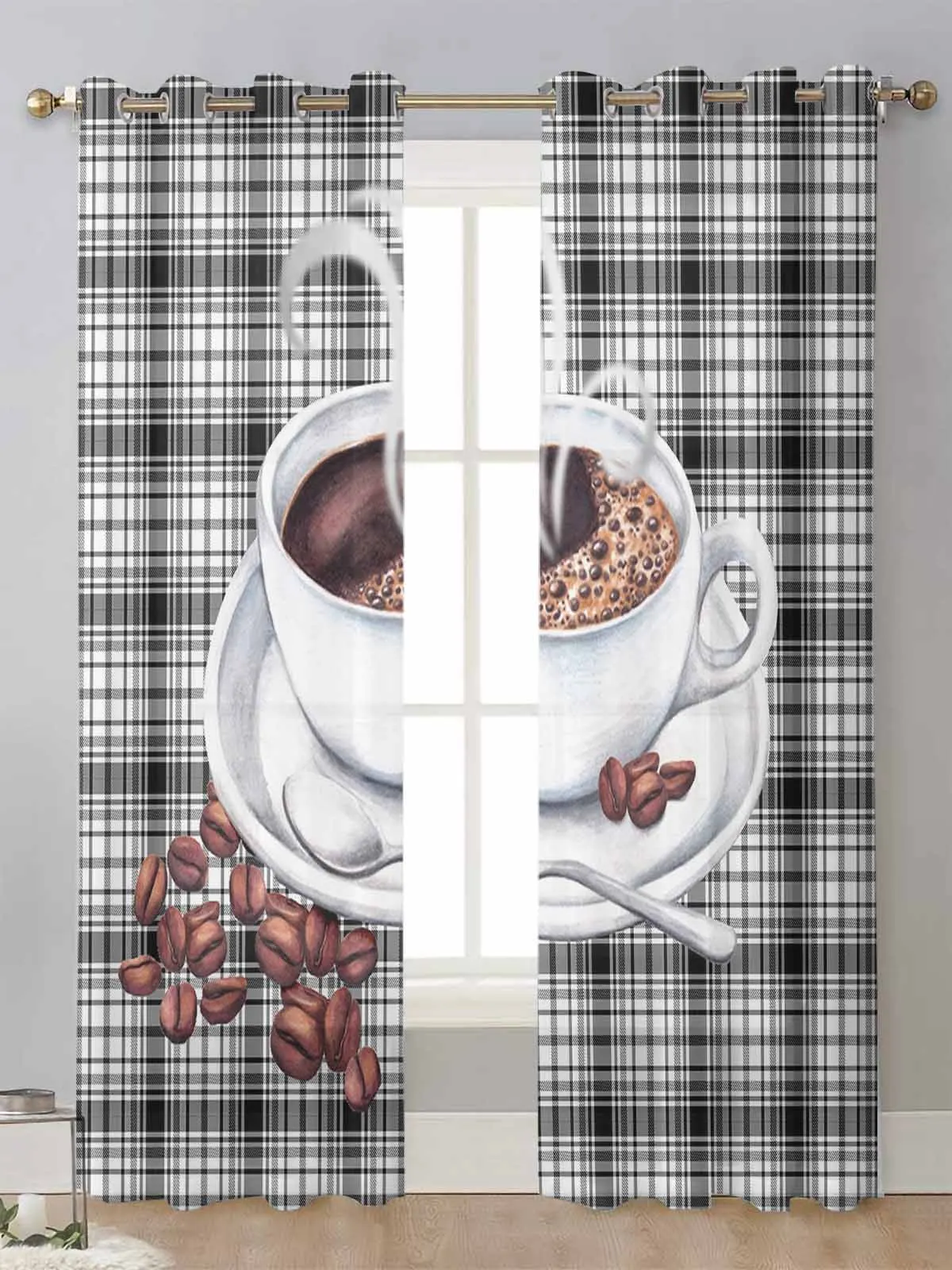 Black And White Grid Coffee Beans Sheer Curtains For Living Room Window Voile Tulle Curtain Cortinas Drapes Home Decor
Black And White Grid Coffee Beans Sheer Curtains For Living Room Window Voile Tulle Curtain Cortinas Drapes Home Decor