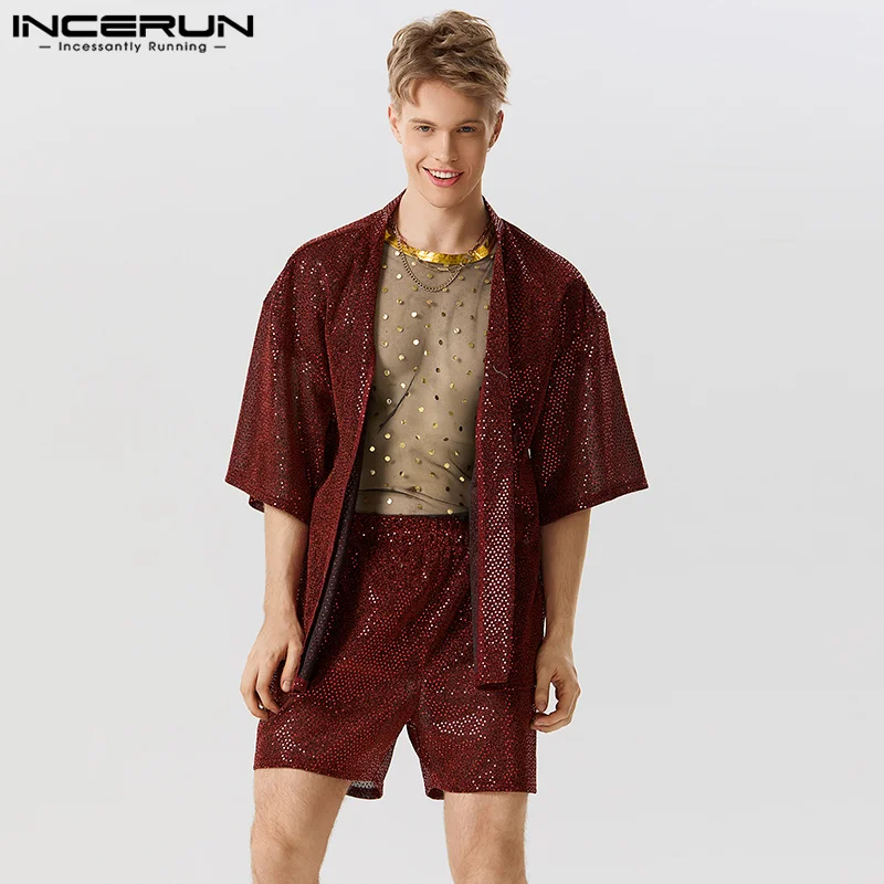 Sexy Comfortable Sets INCERUN New Men's Flash Fabric Loose Half Sleeve Cardigan Kimono Shorts Casual Male Two Piece Sets S-5XL
Sexy Comfortable Sets INCERUN New Men's Flash Fabric Loose Half Sleeve Cardigan Kimono Shorts Casual Male Two Piece Sets S-5XL