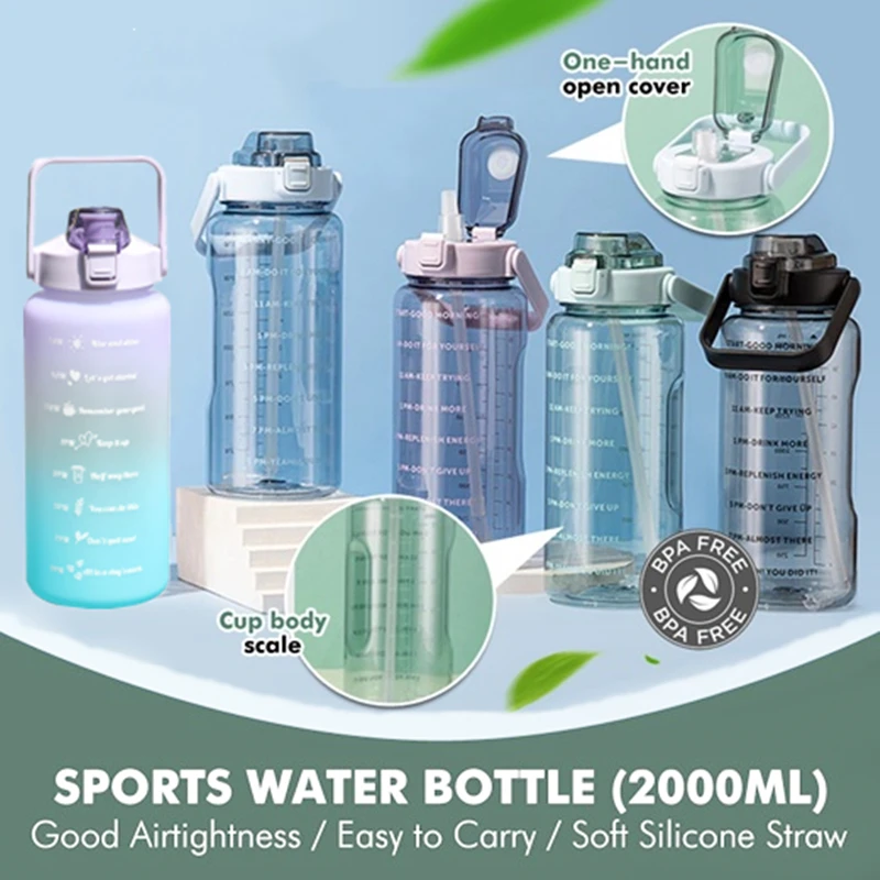 Large Capacity Sport Water Bottle With Reminder Time Tumbler 2L Portable Motivational Drinking Bottles Plastic Kettle With Straw
Large Capacity Sport Water Bottle With Reminder Time Tumbler 2L Portable Motivational Drinking Bottles Plastic Kettle With Straw