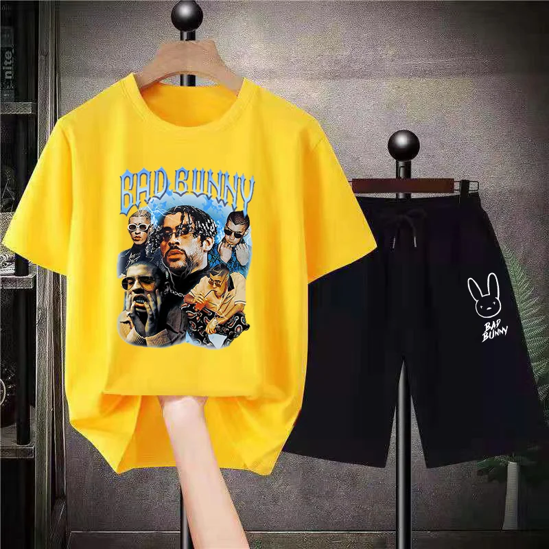 Bad Bunny Cotton Short Sets Women Men Designer Clothes High Quality Hip Hop T-shirt Shorts Fashion Outfit American Oversized Tee 
Bad Bunny Cotton Short Sets Women Men Designer Clothes High Quality Hip Hop T-shirt Shorts Fashion Outfit American Oversized Tee