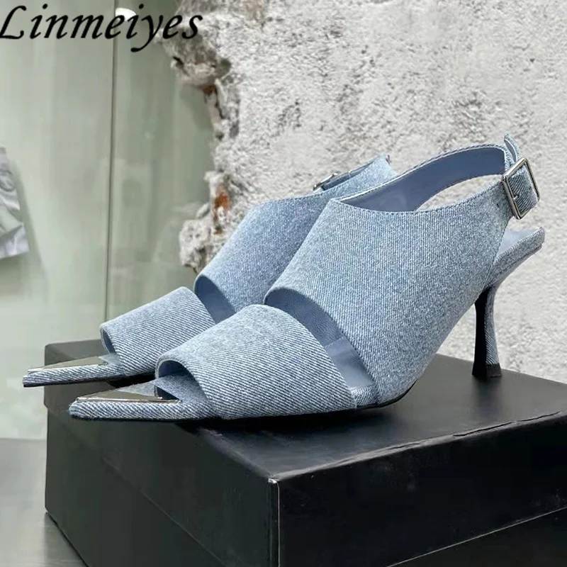 Metal Pointed Peep Toe Sandals Women Runway Shoes Back Strap Pumps Sandals Summer High Heels Designer Shoes Woman Sandalias
Metal Pointed Peep Toe Sandals Women Runway Shoes Back Strap Pumps Sandals Summer High Heels Designer Shoes Woman Sandalias
