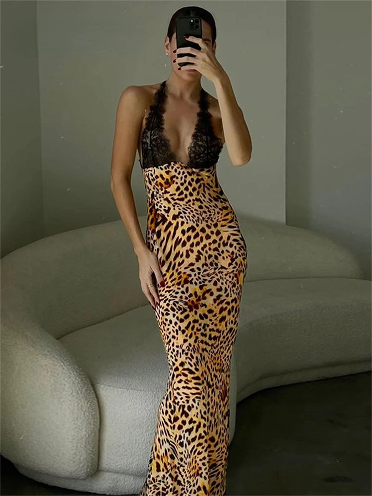 Elegant Black Lace Mesh Patchwork Leopard Print Maxi Dresses for Women 2023 Sexy Backless Bodycon Evening Party Nightclub Dress
Elegant Black Lace Mesh Patchwork Leopard Print Maxi Dresses for Women 2023 Sexy Backless Bodycon Evening Party Nightclub Dress