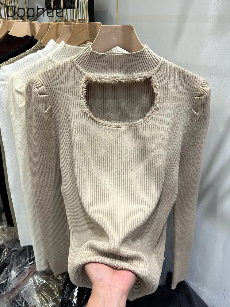 Fairy Hollow-out Frayed Half Turtleneck Sweater Top for Women 2022 Winter New Woman's Collarbone Pullover Knit Bottoming Shirt 
Fairy Hollow-out Frayed Half Turtleneck Sweater Top for Women 2022 Winter New Woman's Collarbone Pullover Knit Bottoming Shirt