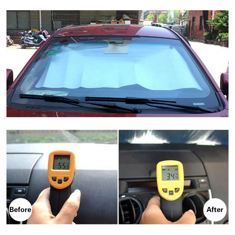 

130*60cm Car Windshield Aluminum Foil Visor Shield UV Protection Retractable Sunshade Curtain Reflective Heat Foldable Cover