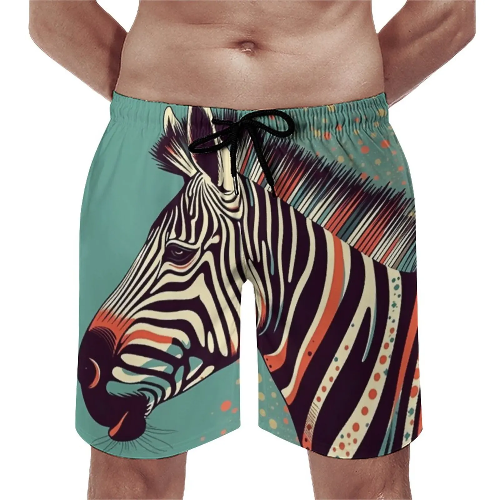 

Summer Board Shorts Zebra Running Surf Retro Multicolored Pattern Beach Shorts Hawaii Quick Dry Swim Trunks Large Size