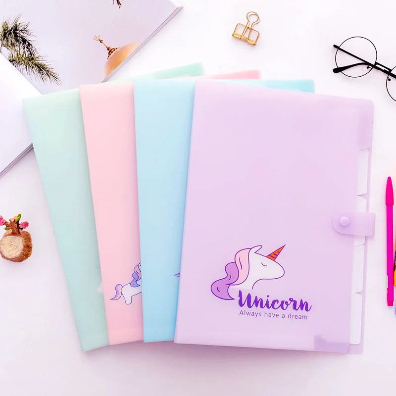

Creative Unicorn 5 Grid File Holder Office Supplies Student Info Booklet Multi-Layer A4 Folder Test Paper Clip