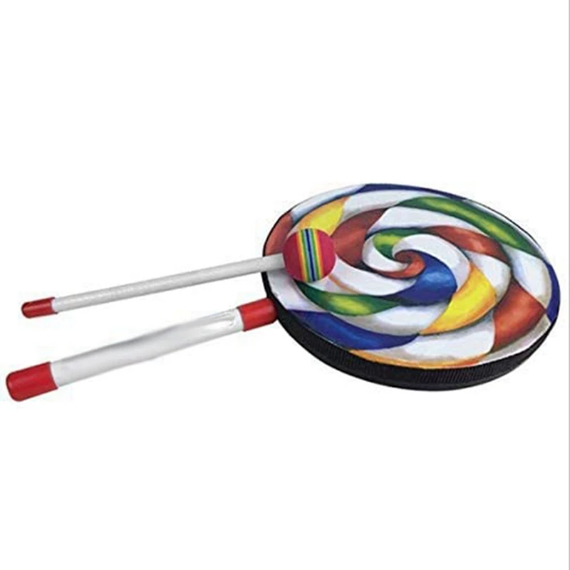 

2Pcs 8Inch Lollipop Shape Drum With Mallet Rainbow Music Rhythm Instruments Kids Baby Children Playing Toy