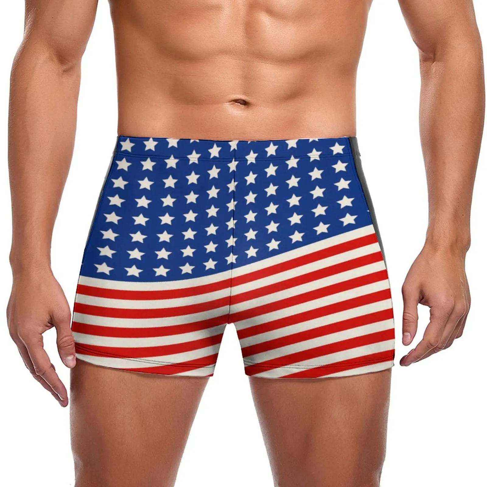 

American Flag Print Swimming Trunks Stars and Stripes 4th of July Beach Push Up Swim Shorts Trending Durable Male Briefs