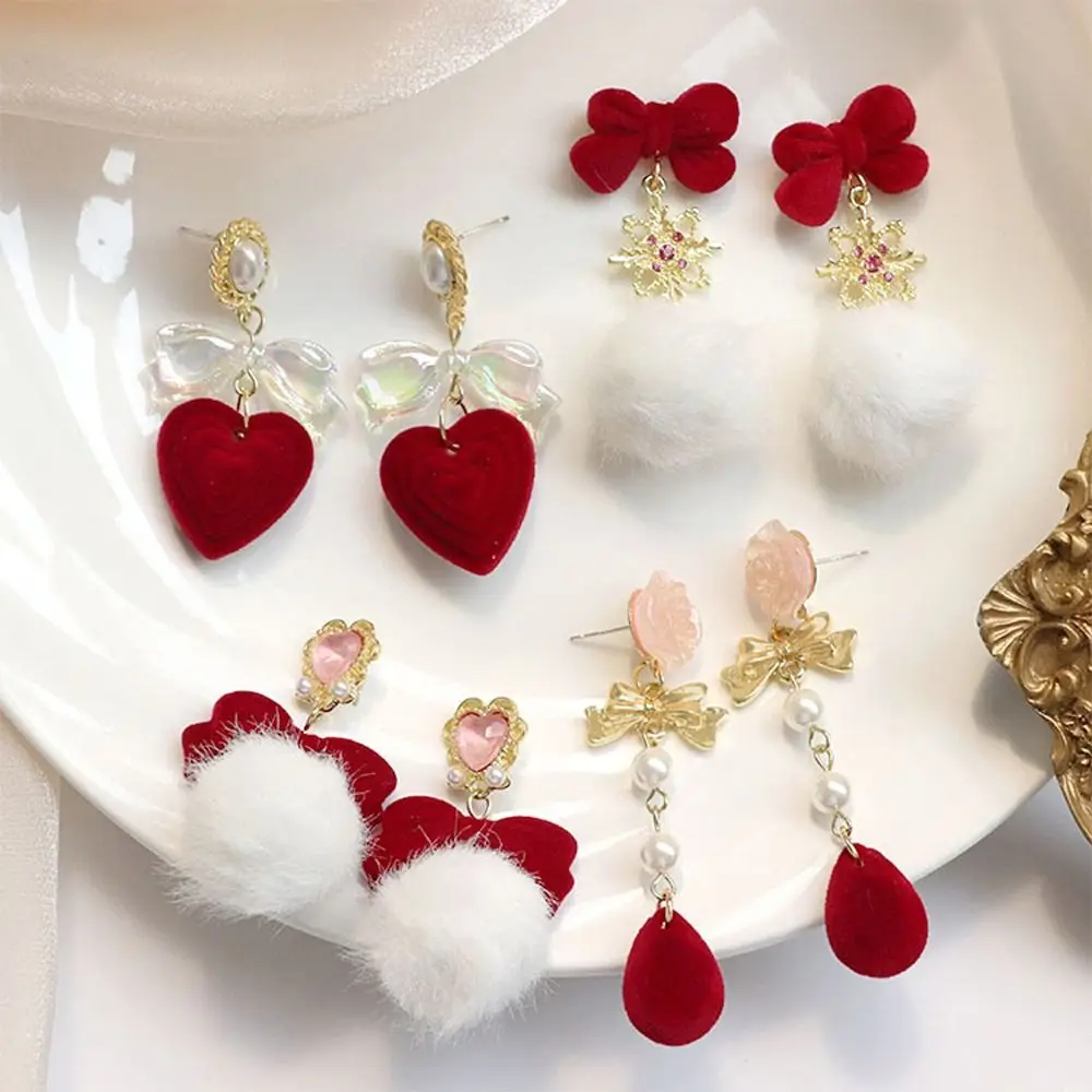 Sweet Red Bow-knot Pearl Stud Earrings For Women Cute Heart Rose Dangle Earrings Christmas New Year Fashion Jewelry Gifts
Sweet Red Bow-knot Pearl Stud Earrings For Women Cute Heart Rose Dangle Earrings Christmas New Year Fashion Jewelry Gifts