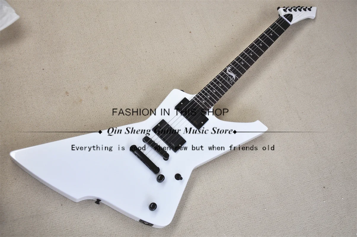 6-String Electric Guitar,Exp White Guitar,Snake Fingerboard Inlay Fixed bridge, HH pickups,Active Battery
6-String Electric Guitar,Exp White Guitar,Snake Fingerboard Inlay Fixed bridge, HH pickups,Active Battery