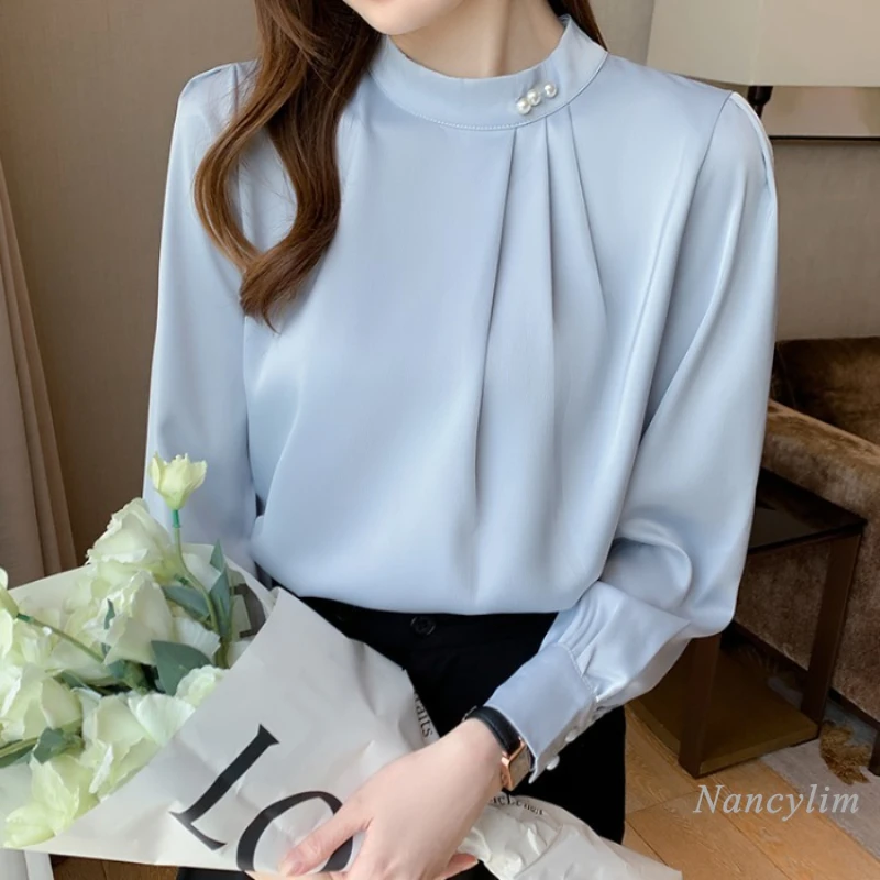 Autumn 2022 Long Sleeve Blouses Women New Stand Neck Beaded Pleated Chiffon Shirt Office Lady Chic Top Casual All-Match
Autumn 2022 Long Sleeve Blouses Women New Stand Neck Beaded Pleated Chiffon Shirt Office Lady Chic Top Casual All-Match