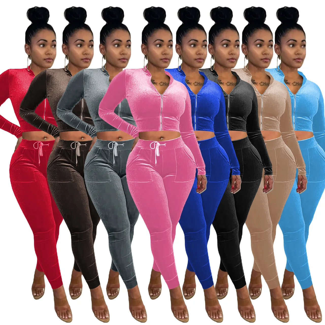 Sexy Two-Piece Pantsuit Set Winter Long Sleeve Set Clothing Crop Tops Velvet Velour Tracksuits For Women
Sexy Two-Piece Pantsuit Set Winter Long Sleeve Set Clothing Crop Tops Velvet Velour Tracksuits For Women