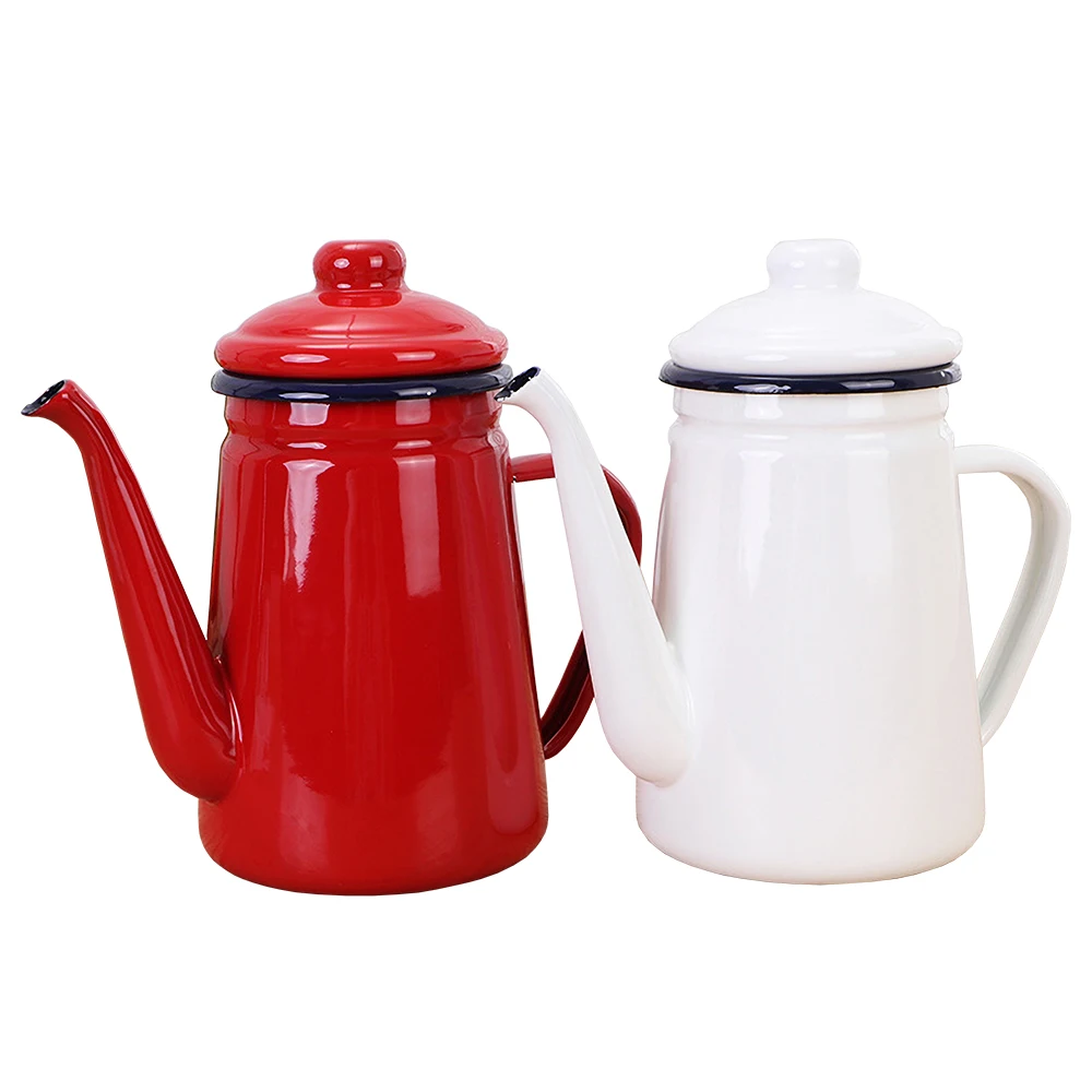 

1.1L Enamel Coffee Pot Hand Tea Kettle Induction Cooker Gas Stove Universal Enamel Vintage Kettle Water Kettle Teapot