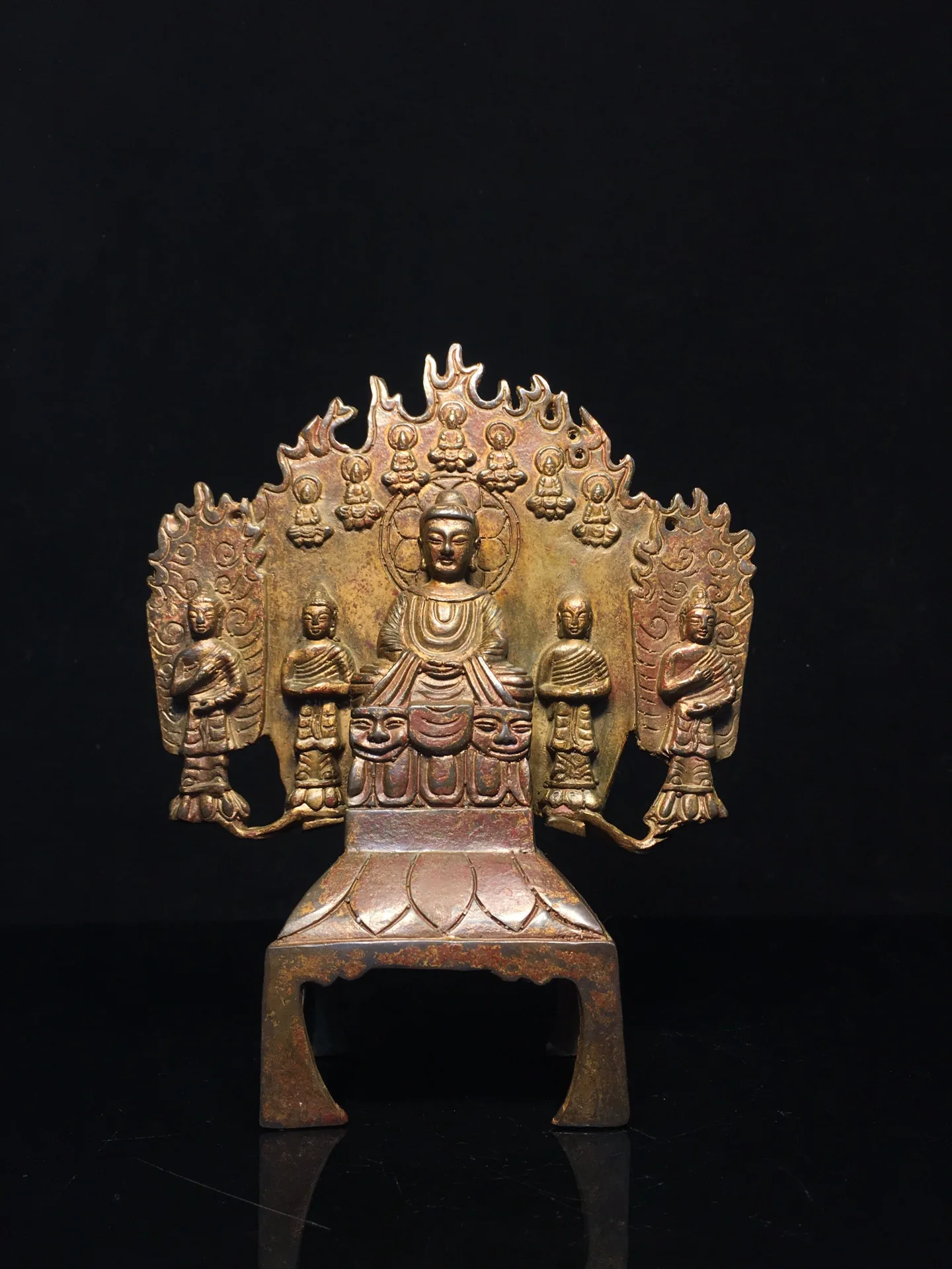 9"Tibet Temple Collection Old Bronze Cinnabar Mud gold Northern Wei Buddha Shakyamuni five Buddhas Worship Hall Town house
9"Tibet Temple Collection Old Bronze Cinnabar Mud gold Northern Wei Buddha Shakyamuni five Buddhas Worship Hall Town house