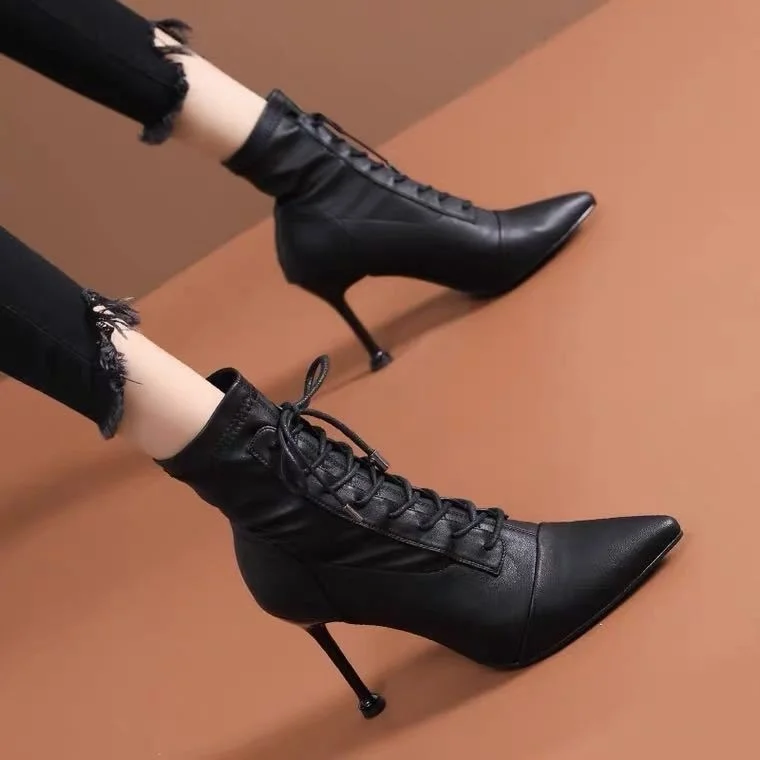 Short Boots Women 01 Spring and New Single Boots Elastic Boots Women's Net Red Thin Boots Lace Up Thin Heels High Heels
Short Boots Women 01 Spring and New Single Boots Elastic Boots Women's Net Red Thin Boots Lace Up Thin Heels High Heels