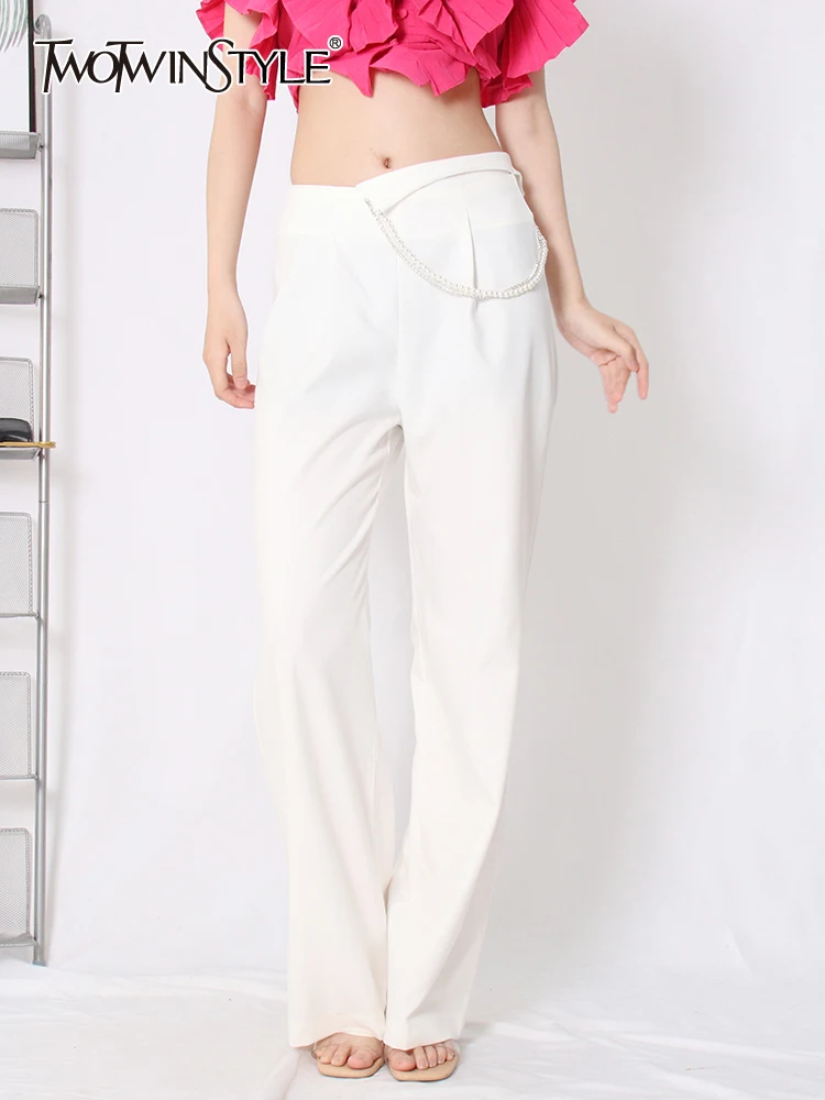 TWOTWINSTYLE White Patchwork Chain Wide Leg Pants For Women High Waist Loose Solid Trousers Female Spring Clothes Style New 2022
TWOTWINSTYLE White Patchwork Chain Wide Leg Pants For Women High Waist Loose Solid Trousers Female Spring Clothes Style New 2022