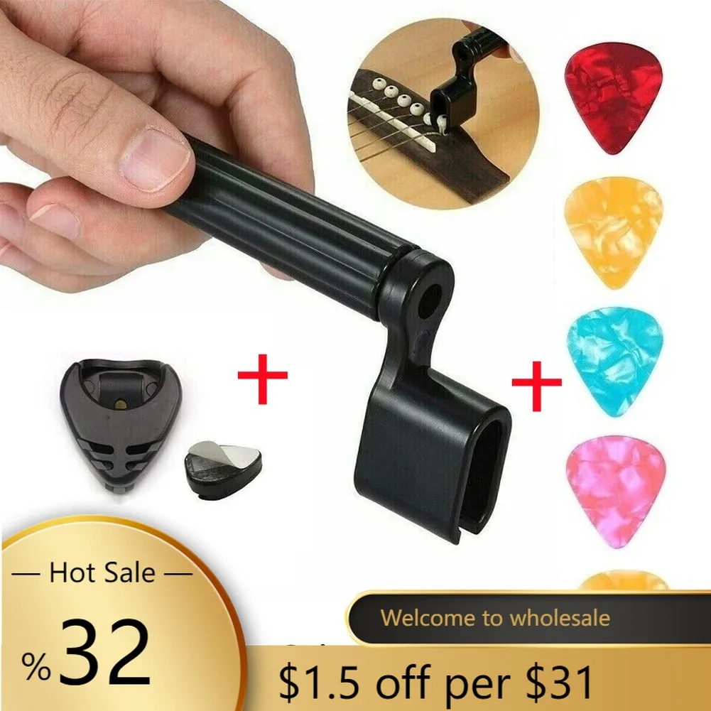 

Guitar String Winder Bridge Pin Puller Remover With Plectrum Holder 5 Picks Set String Instrument Repair Tools Guitar Parts