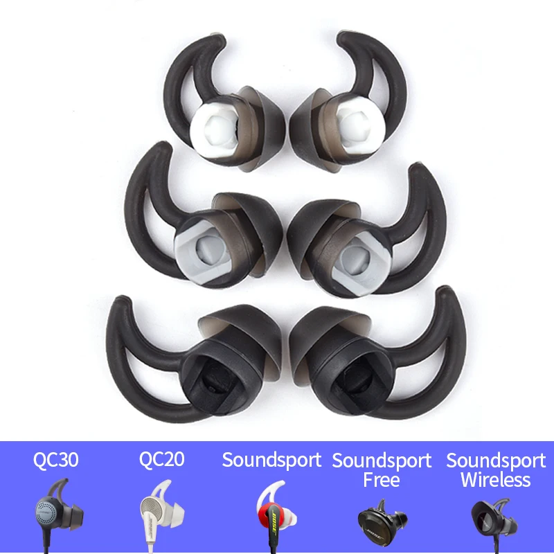 

3 Pairs Silicone Replacement Earbuds Ear Tips for Bose QC20 QC30 SIE2 IE3 Soundsport Wileless Earphone Noise Cancelling Eartips