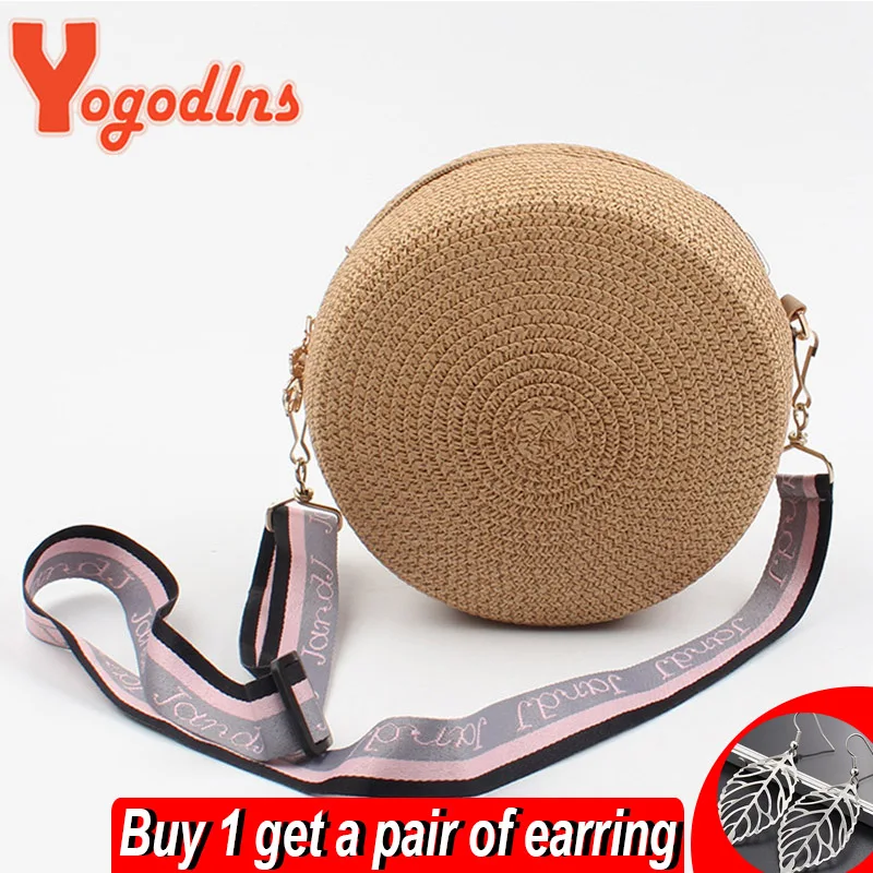 

Yogodlns, новые круглые соломенные сумки для женщин, летняя плетеная пляжная сумка из ротанга, ручная работа, плетеная Сумка через плечо, сумка в...