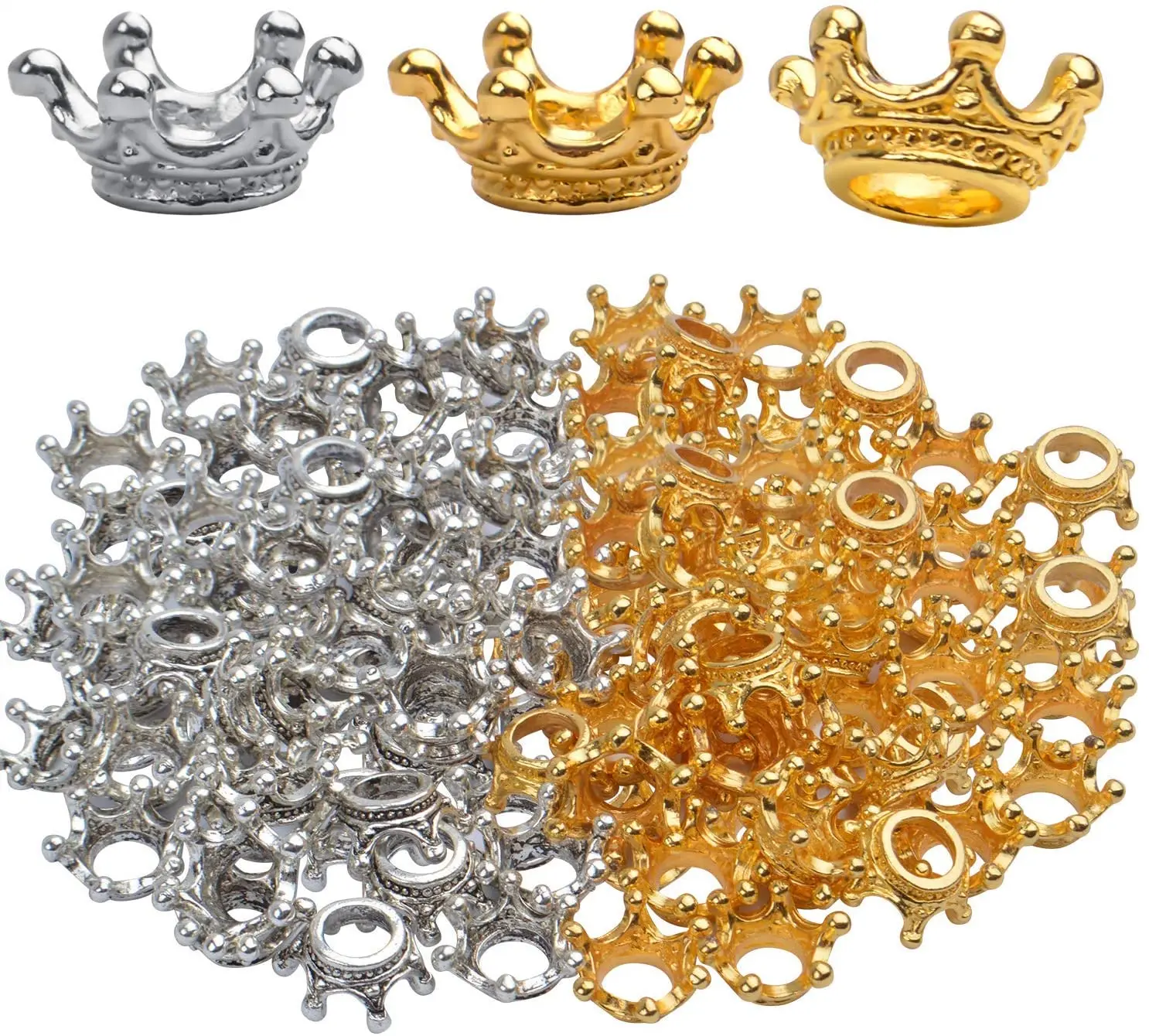 100pcs Crown Shape Charms Loose Beads Pendants Alloy Spacer Beads Big Hole Bracelet Connector Charm,Gold and Antique Silver
100pcs Crown Shape Charms Loose Beads Pendants Alloy Spacer Beads Big Hole Bracelet Connector Charm,Gold and Antique Silver