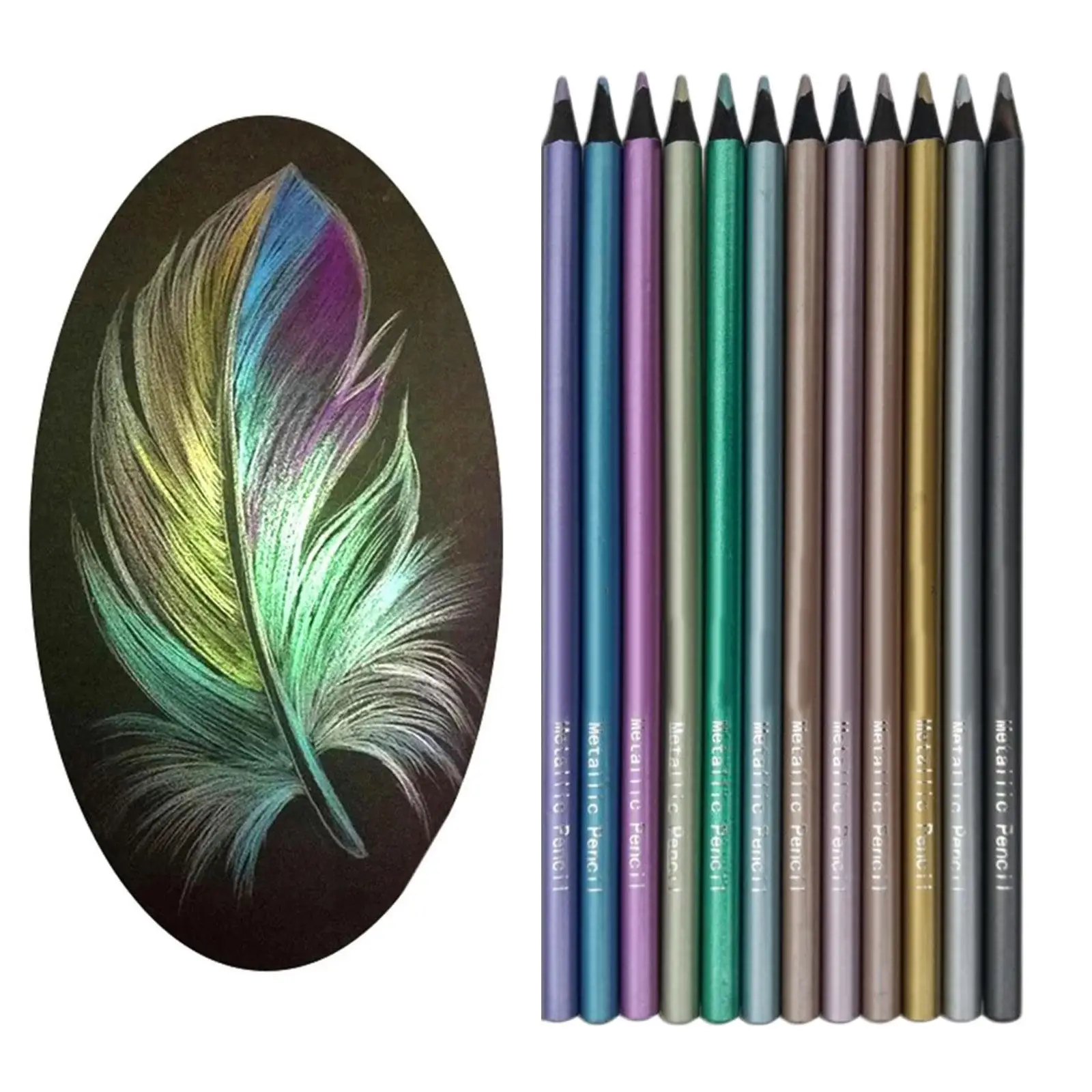 12Pcs Drawing Metallic Pencil Set Professional Art Sketching Pencils Graphite Colored Painting Adults Kids Beginner | Канцтовары для