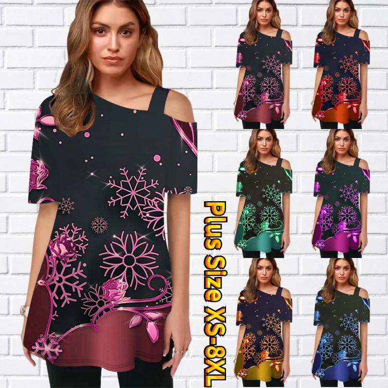 Летняя женская Свободная Повседневная модная футболка с косым воротником и коротким рукавом с открытыми плечами Новый дизайн пуловер с принтом Одежда 
Летняя женская Свободная Повседневная модная футболка с косым воротником и коротким рукавом с открытыми плечами Новый дизайн пуловер с принтом Одежда