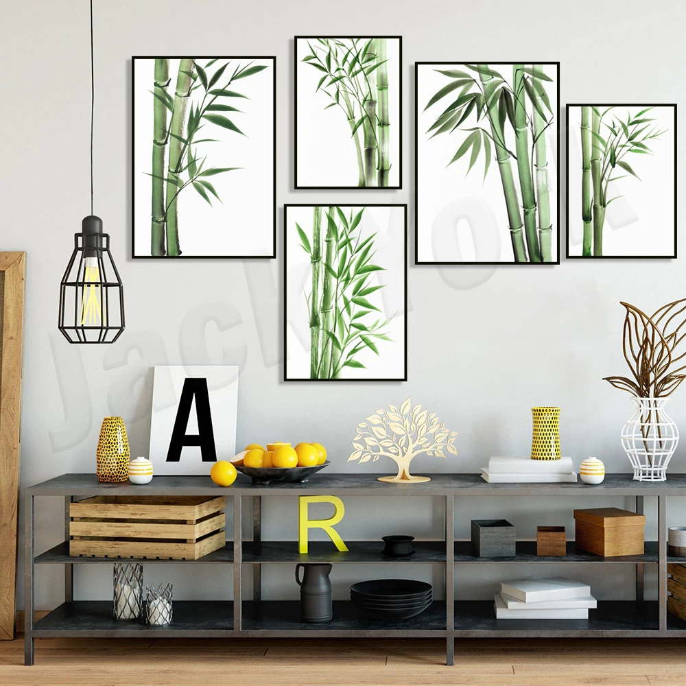 Картина из бамбука, искусство бамбука, декор дзен, медитация, растительный принт, акварельный плакат из бамбука, украшение из бамбука