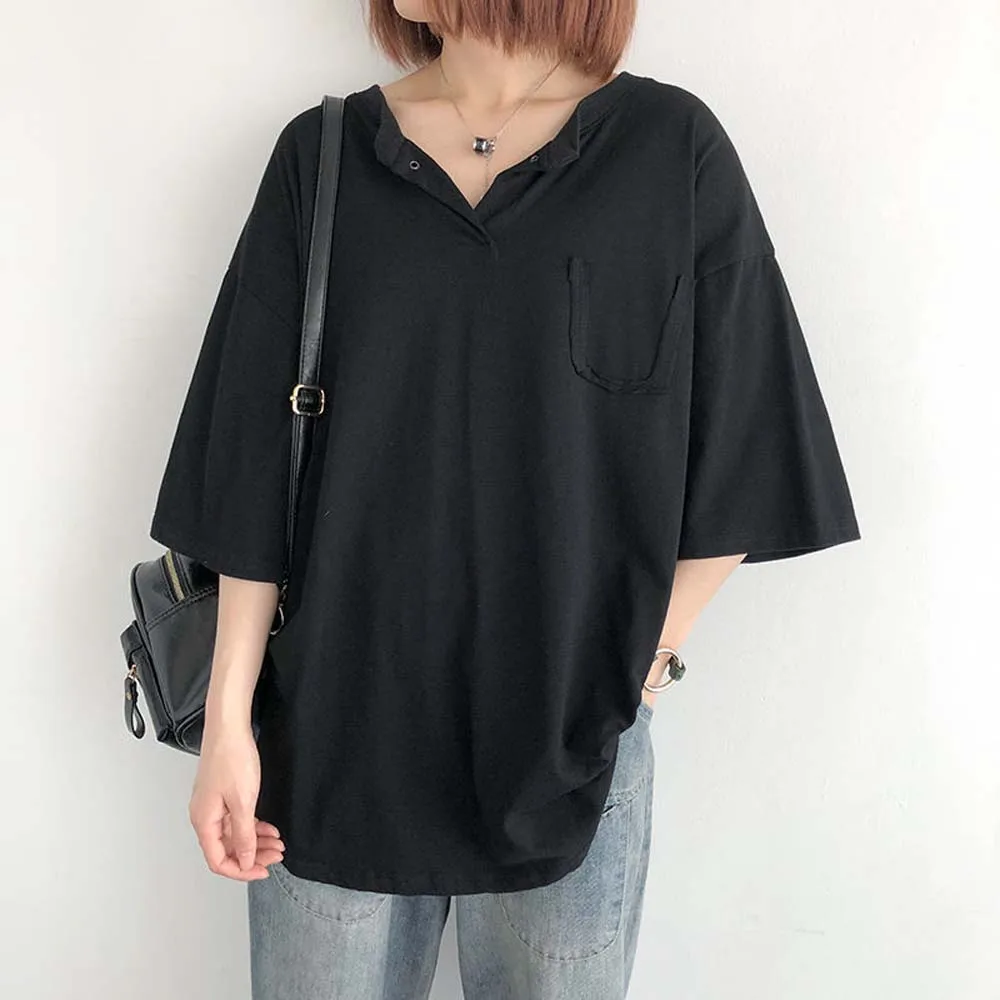 V-Neck Solid Color Short Sleeve T-shirt Bottoming Shirt New Women Fashion Pullover For Summer Japan Korea Style Loose Casual Top
V-Neck Solid Color Short Sleeve T-shirt Bottoming Shirt New Women Fashion Pullover For Summer Japan Korea Style Loose Casual Top