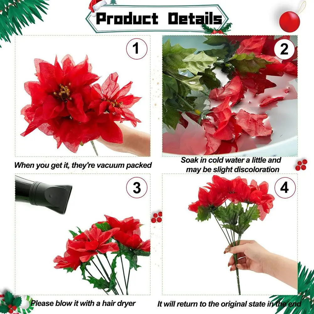 Bouquet Faux Flowers 6 Pieces 7 Heads Artificial Christmas Delicate Decorations Faux Bush Poinsettia Silk And Plastic
Bouquet Faux Flowers 6 Pieces 7 Heads Artificial Christmas Delicate Decorations Faux Bush Poinsettia Silk And Plastic