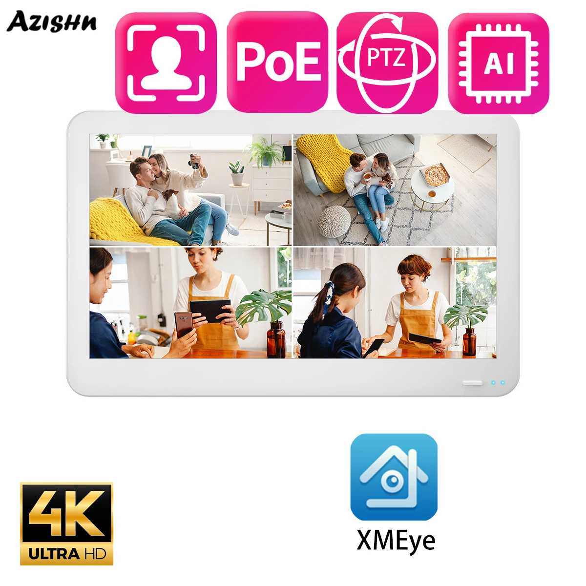 AZISHN Ultra HD 4K 8MP Face Detection Recorder 12 inch screen POE NVR 8V for POE IP camera
AZISHN Ultra HD 4K 8MP Face Detection Recorder 12 inch screen POE NVR 8V for POE IP camera