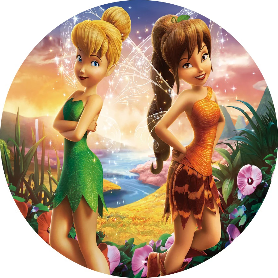 

Disney Tinker Bell Tink Elastic Circle Round Background Birthday Party Decor Banner Photography Backdrop Photocall Photo Studio