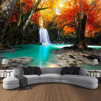 Jungle waterfall tapestry forest landscape wall hanging psychedelic home wall decoration bohemian hippie picnic mattress sheet