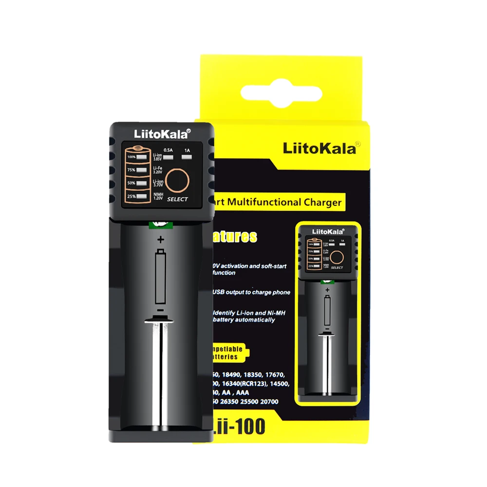 LiitoKala Lii-100 Lii-100B 18650 Battery smart Charger For 26650/18350/16340/18500/AA/AAA 3.7V 1.2V 3.2V LiFePO4 battery
LiitoKala Lii-100 Lii-100B 18650 Battery smart Charger For 26650/18350/16340/18500/AA/AAA 3.7V 1.2V 3.2V LiFePO4 battery